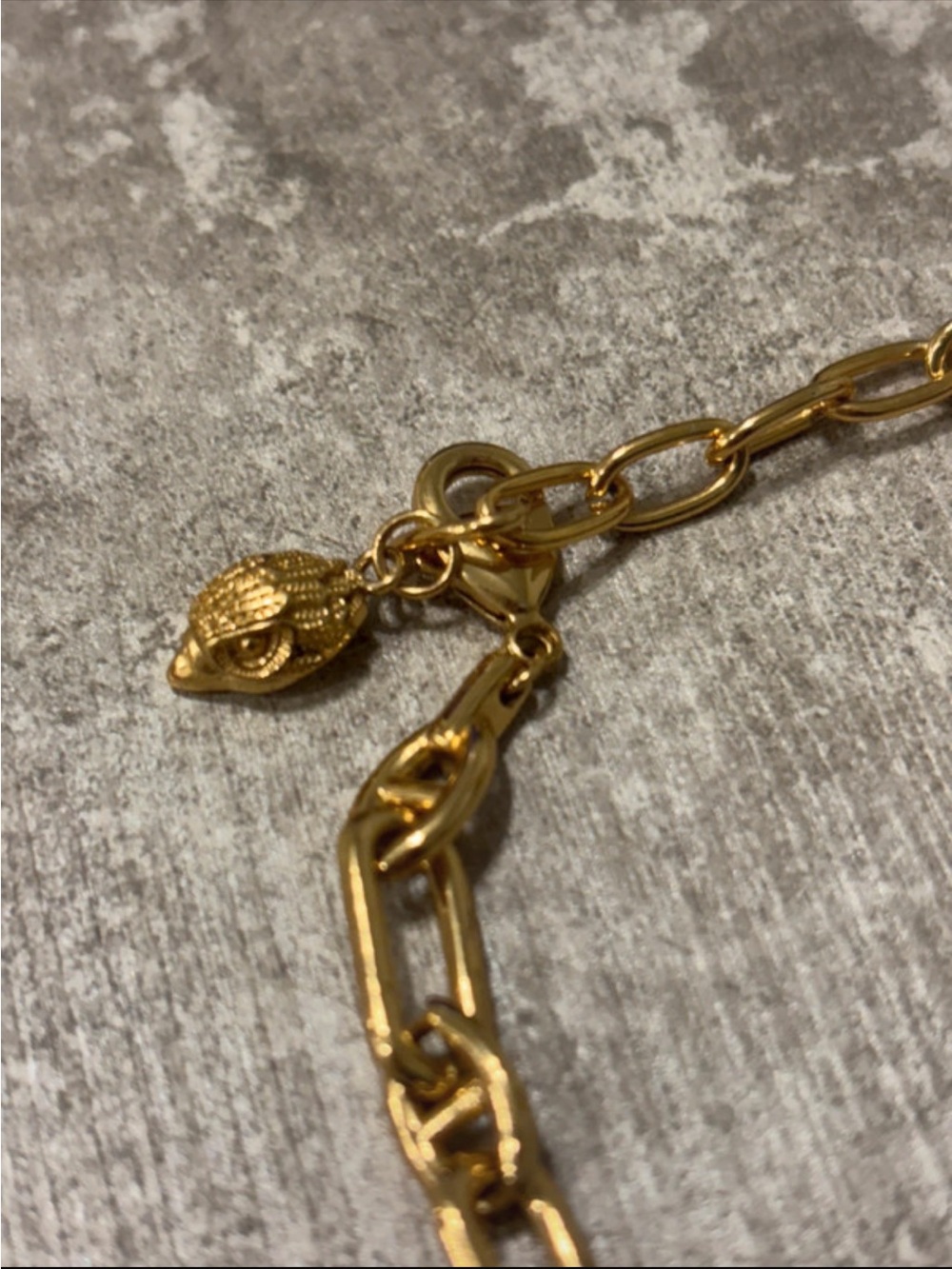 Kurt Geiger Shiny Gold Link Necklace with Textured Charm